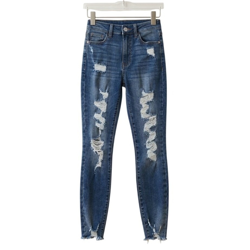 Super High Rise Curvy Jegging Distressed Denim Jeans‎ Medium Wash